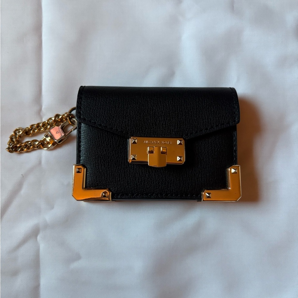 Michael Kors Black and Gold Key Card Holder Elegant Design